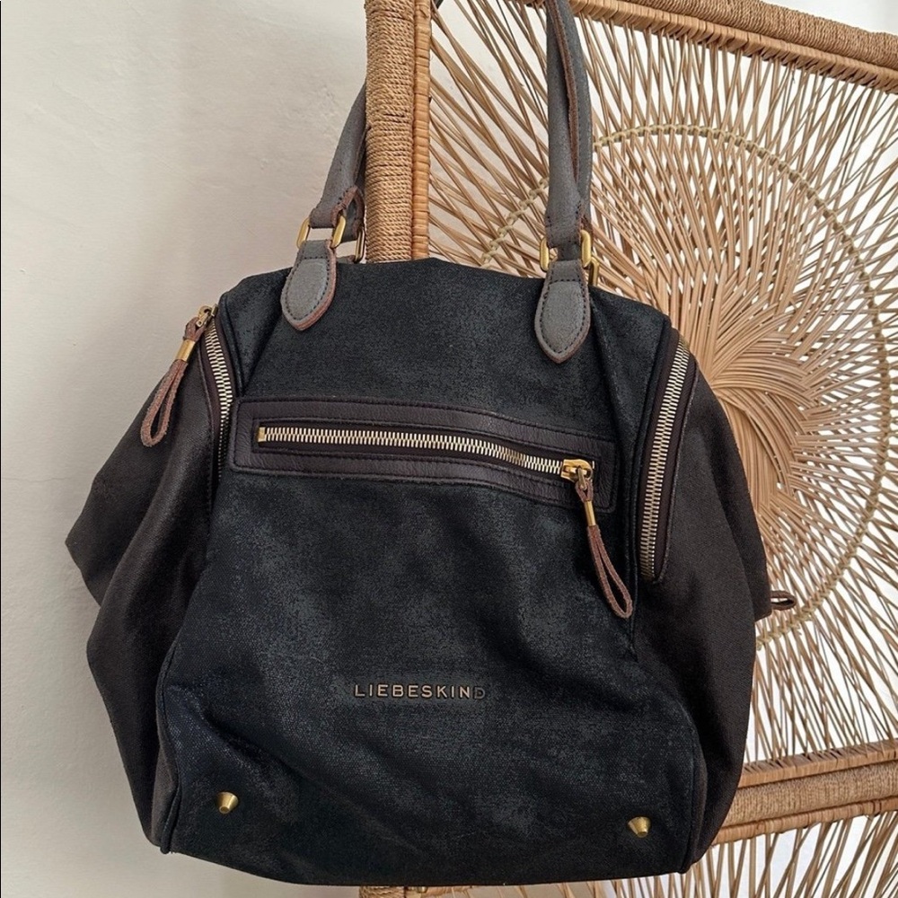 Liebeskind Berlin Black Brown Canvas Bag Leather